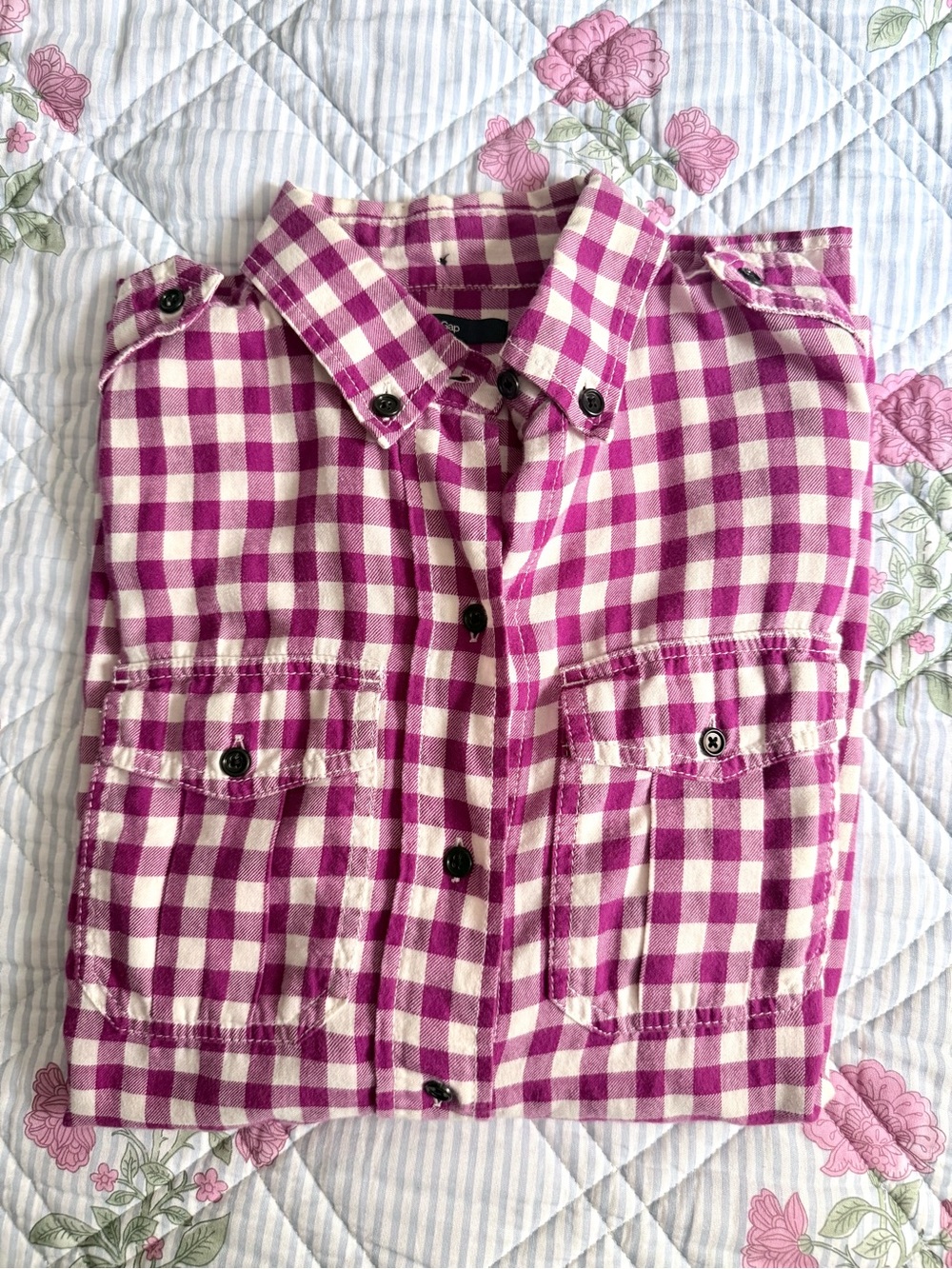 GAP Women’s Flannel Purple & White Gingham Button-Down Shirt